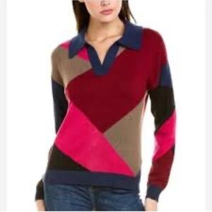 Nadaam Cotton & Silk Blend Funky Colorblock Polo Pullover Sweater Sz Medium